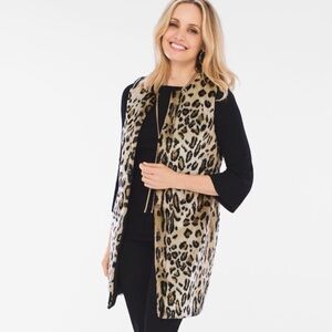 Chico's animal leopard cardigan vest jacket ADORABLE sz 1 Medium 8 10 faux fur